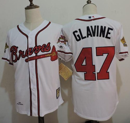 Mitchell And Ness 1995 Braves #47 Tom Glavine White Throwback Stitched MLB Jersey - Click Image to Close